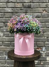 Цветочная композиция из Гипсофила и Розы в шляпной коробке в Злынке